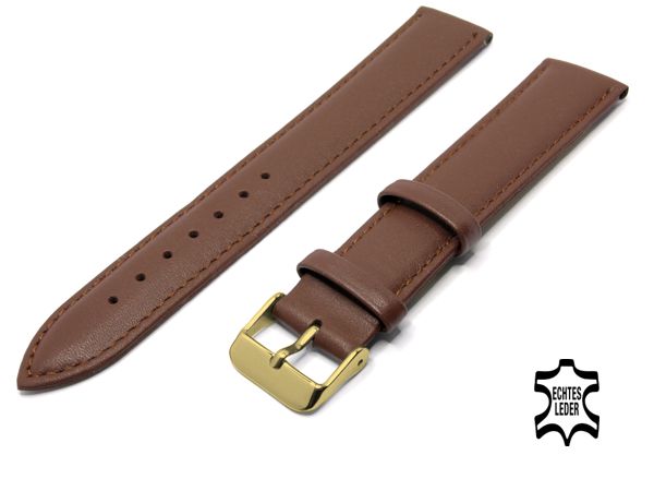 XL Überlänge Uhrenarmband 20 mm Braun vergoldete Schließe